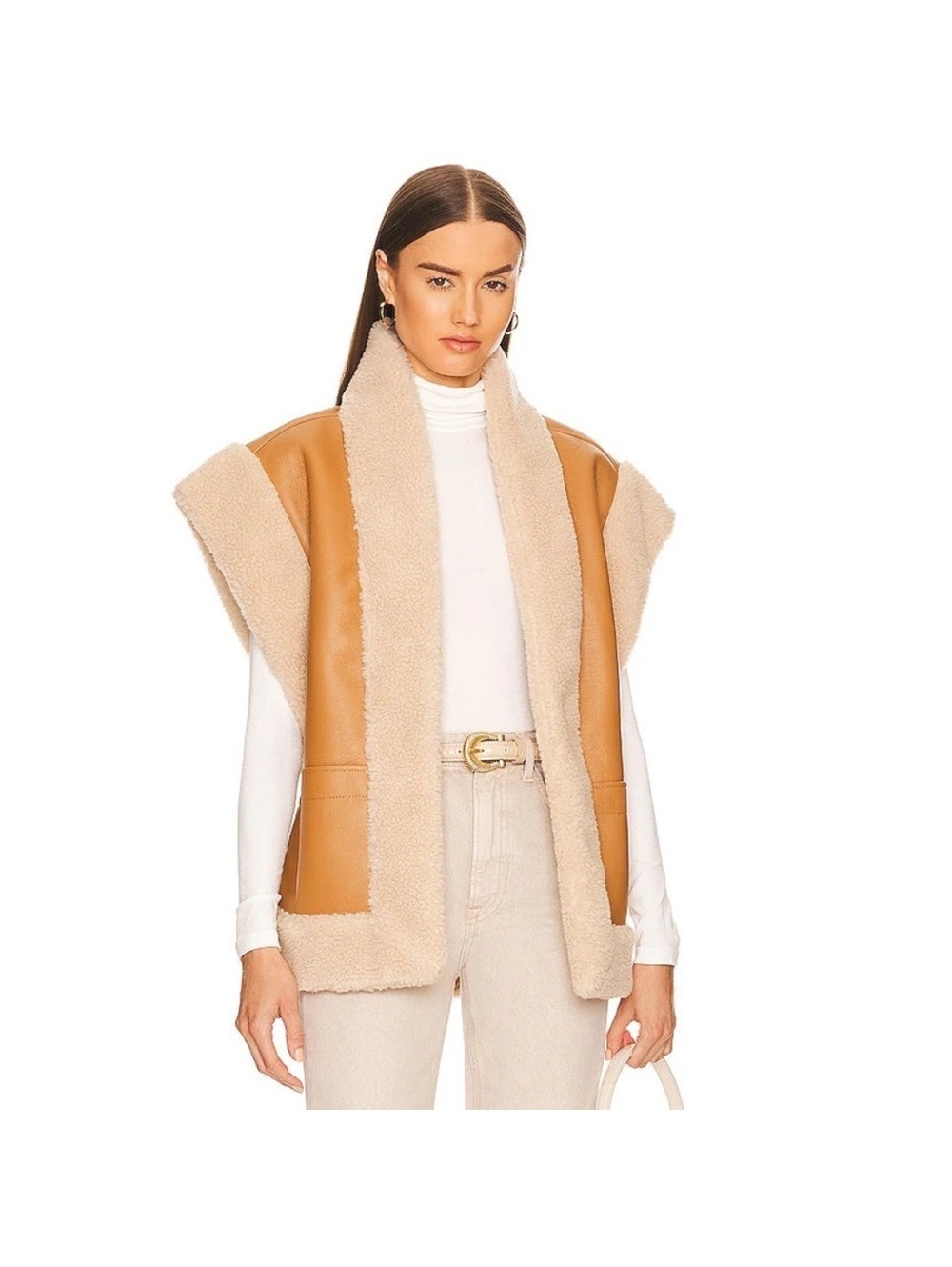 A.L.C. Sutton Faux Shearling Vest in Tan/Cream, Size XL NEW w/Tag